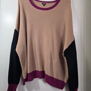 Women's Colorblock Sweater - Beige, Black, and Purple